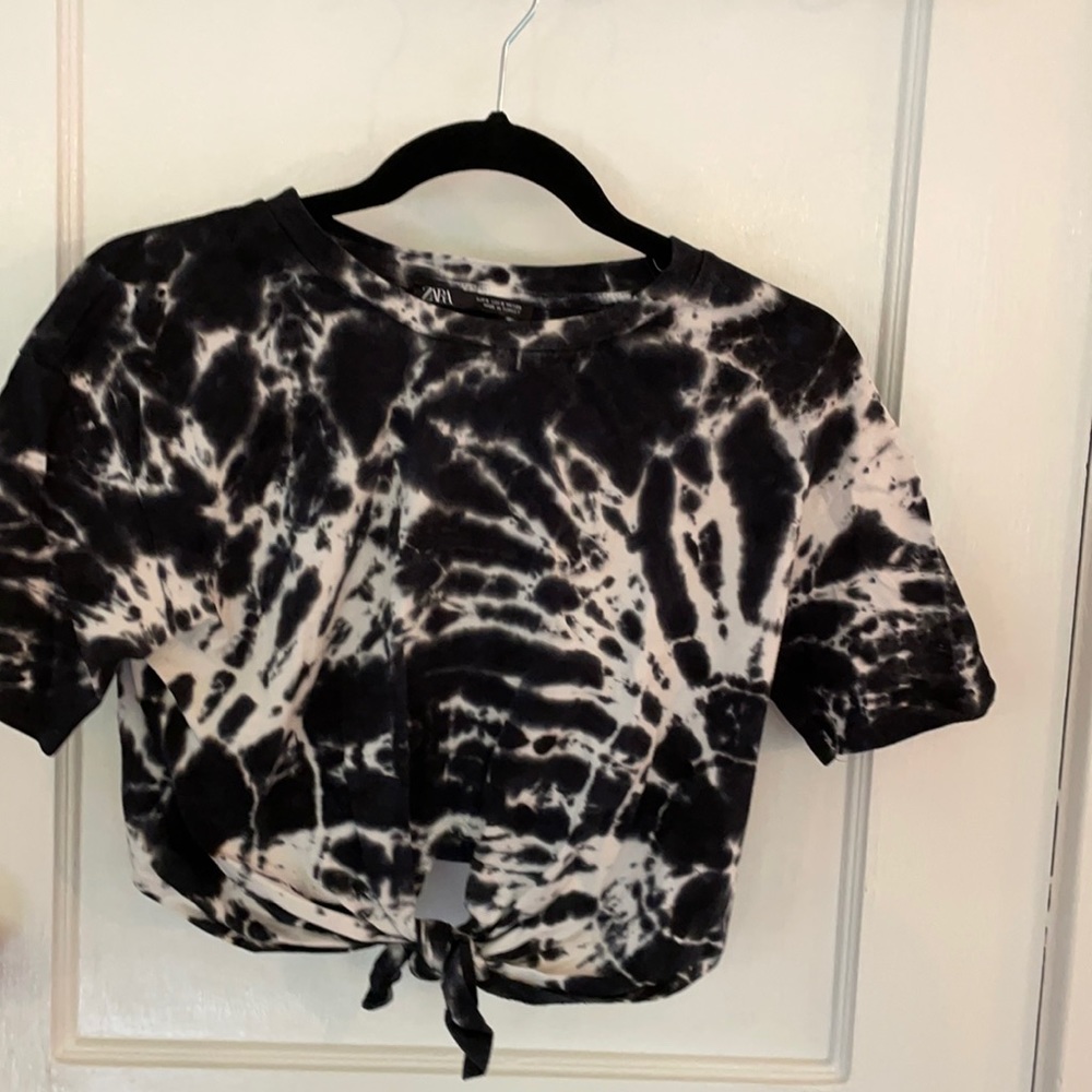 ZARA Tie-Dye Crop Front Tie T-Shirt Small